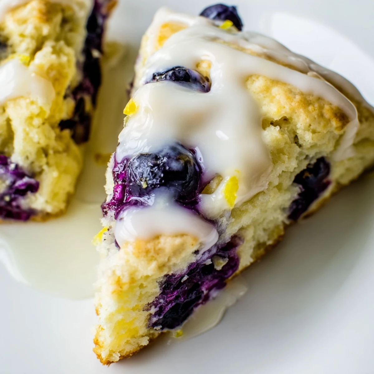 Homemade Lemon Blueberry Scones with Glaze served with a steaming mug of coffee, perfect for a bright breakfast or afternoon snack.