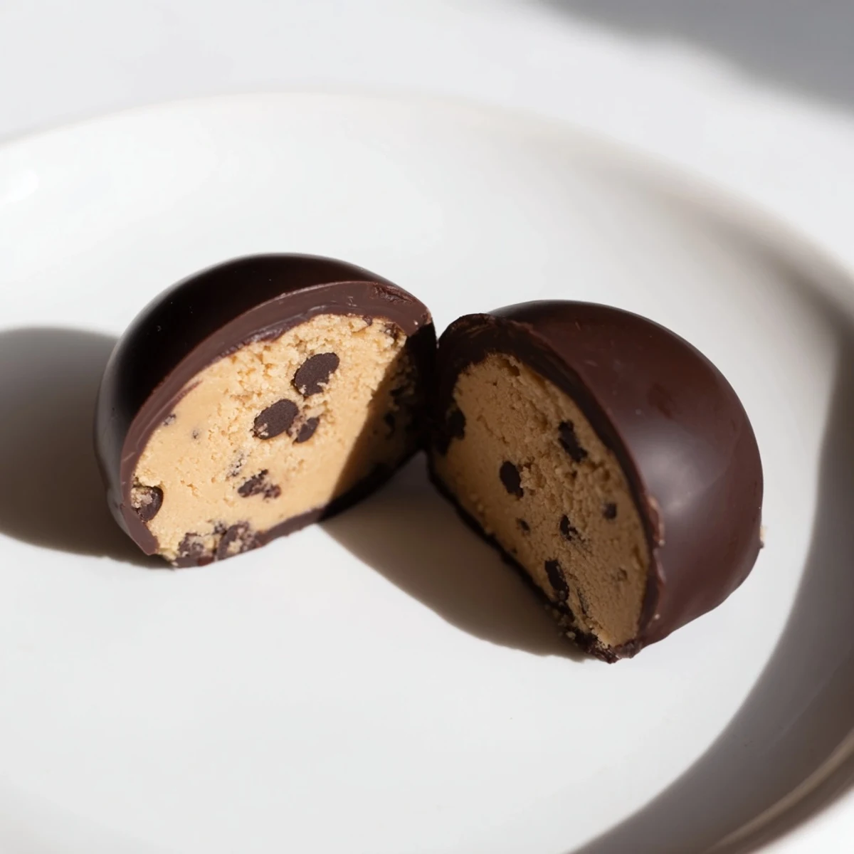 Decadent chocolate coated Chocolate Chip Cookie Dough Truffles garnished with mini chips.