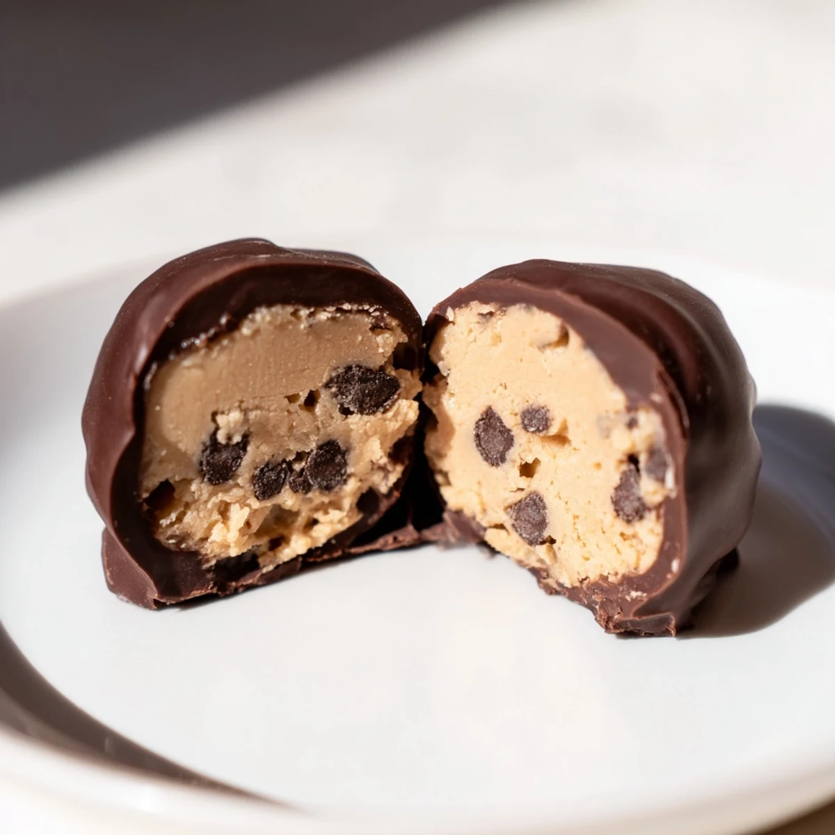 A platter of egg-free Chocolate Chip Cookie Dough Truffles ready to serve.