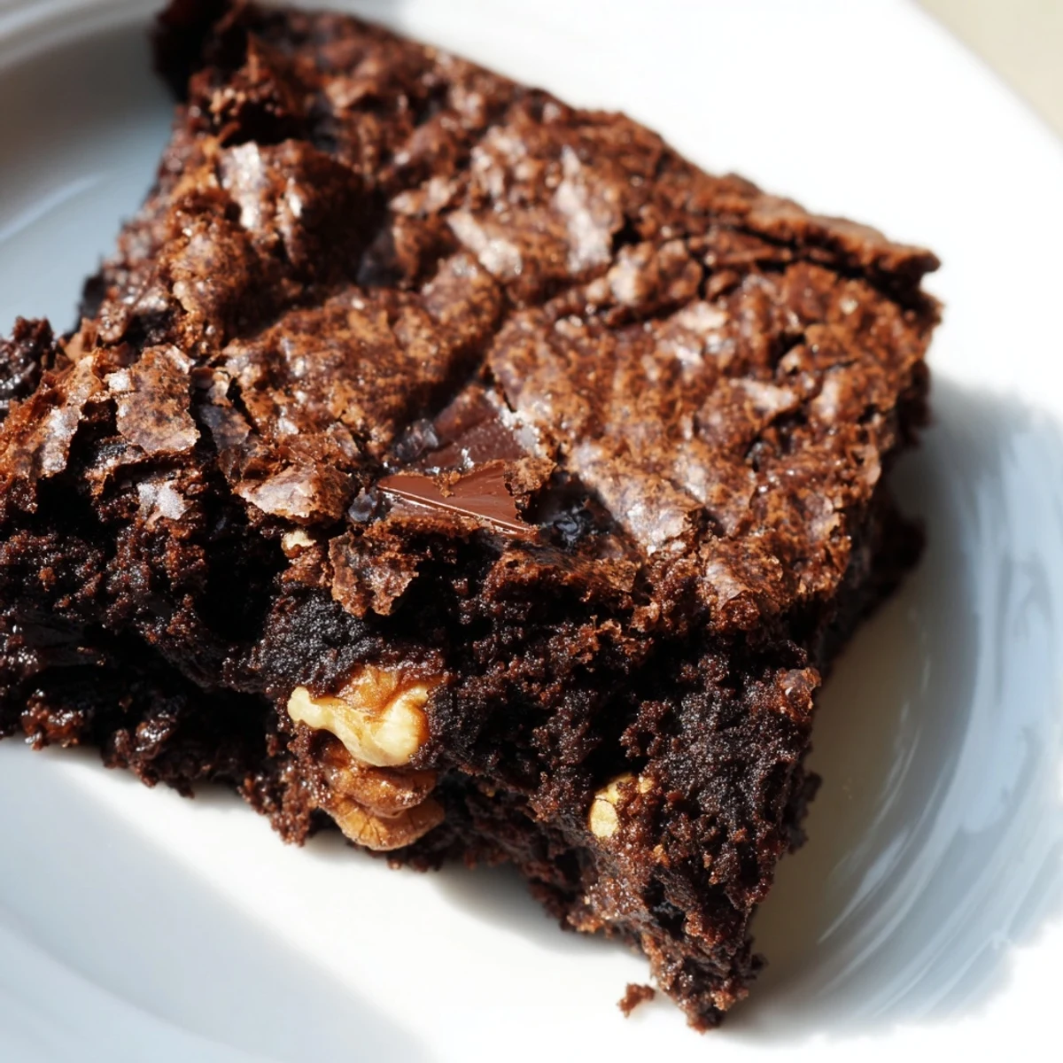 Freshly baked, fudgy Chocolate Fudge Brownies with Walnuts served warm with a melting scoop of vanilla ice cream.
