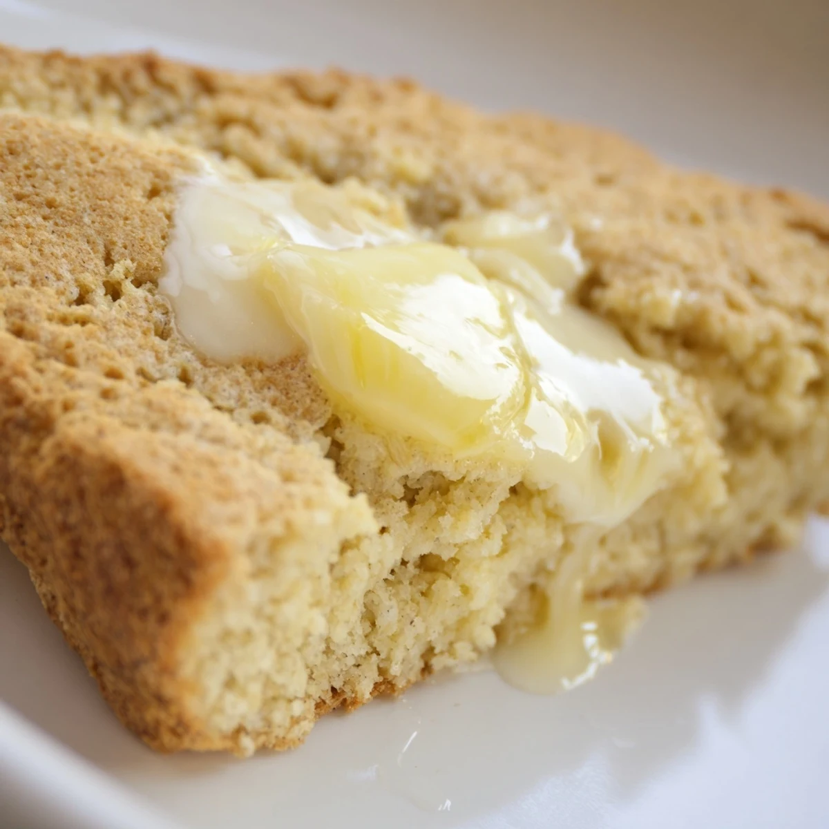 Golden-brown Irish Soda Farls with Butter sizzling on a griddle, melting butter glistening.