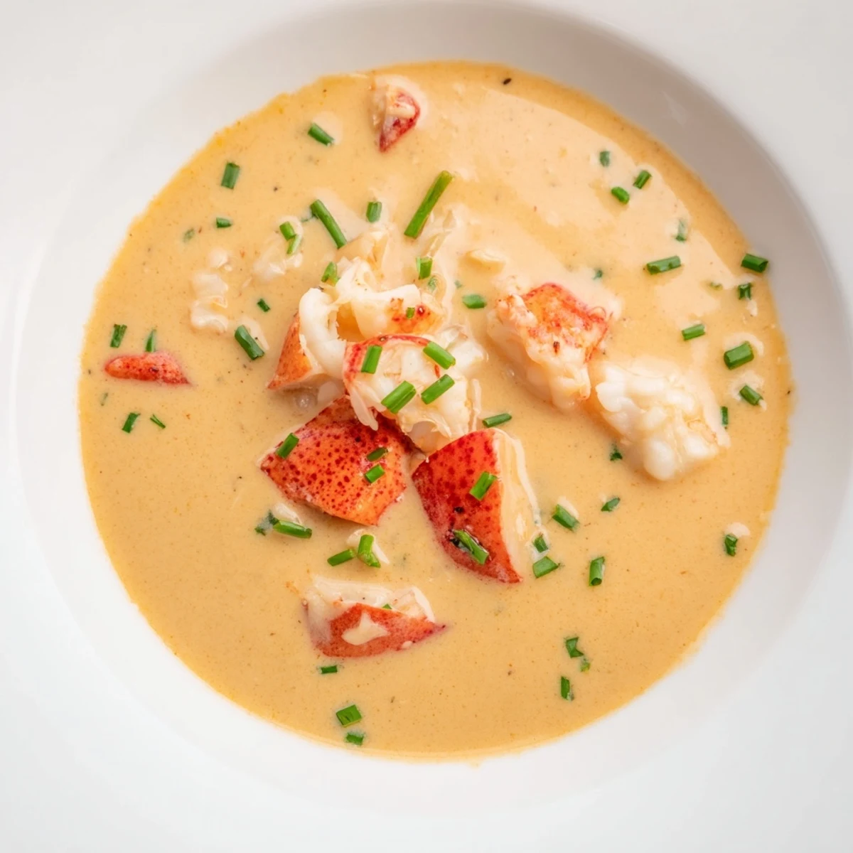 Close-up of Romantic Lobster Bisque with Sherry Vinegar, highlighting its vibrant orange hue, aromatic herbs, and a splash of sherry vinegar.