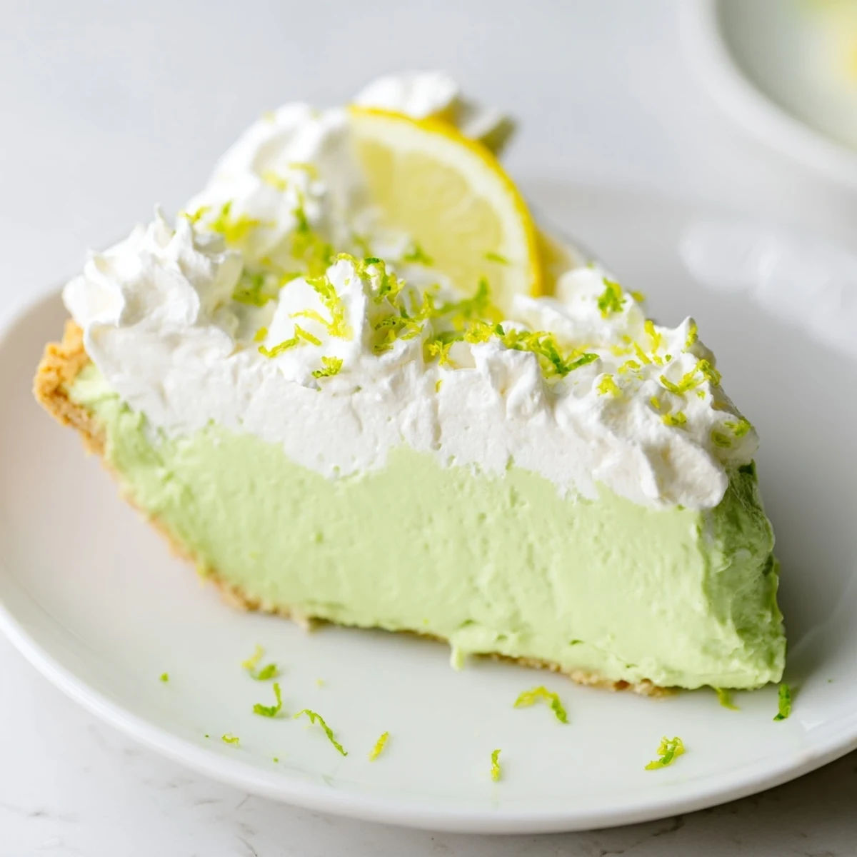 Chilled green key lime pie in a graham cracker crust, perfect for a refreshing summer dessert buffet.