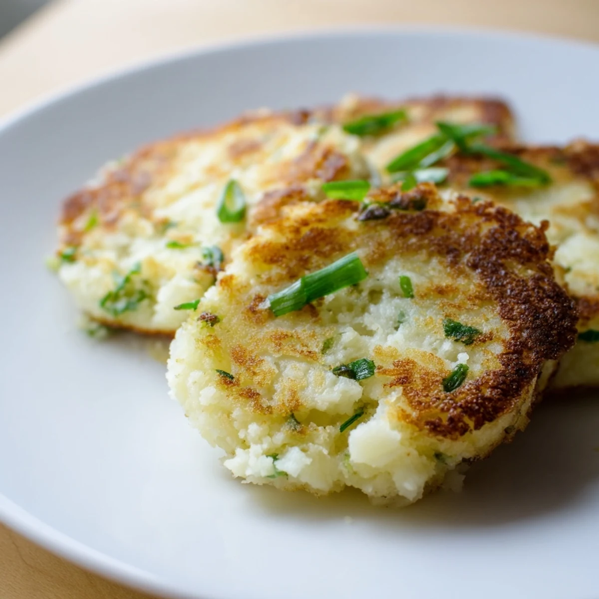 Eight crisp Irish Potato Cakes with Scallions served warm from the skillet.