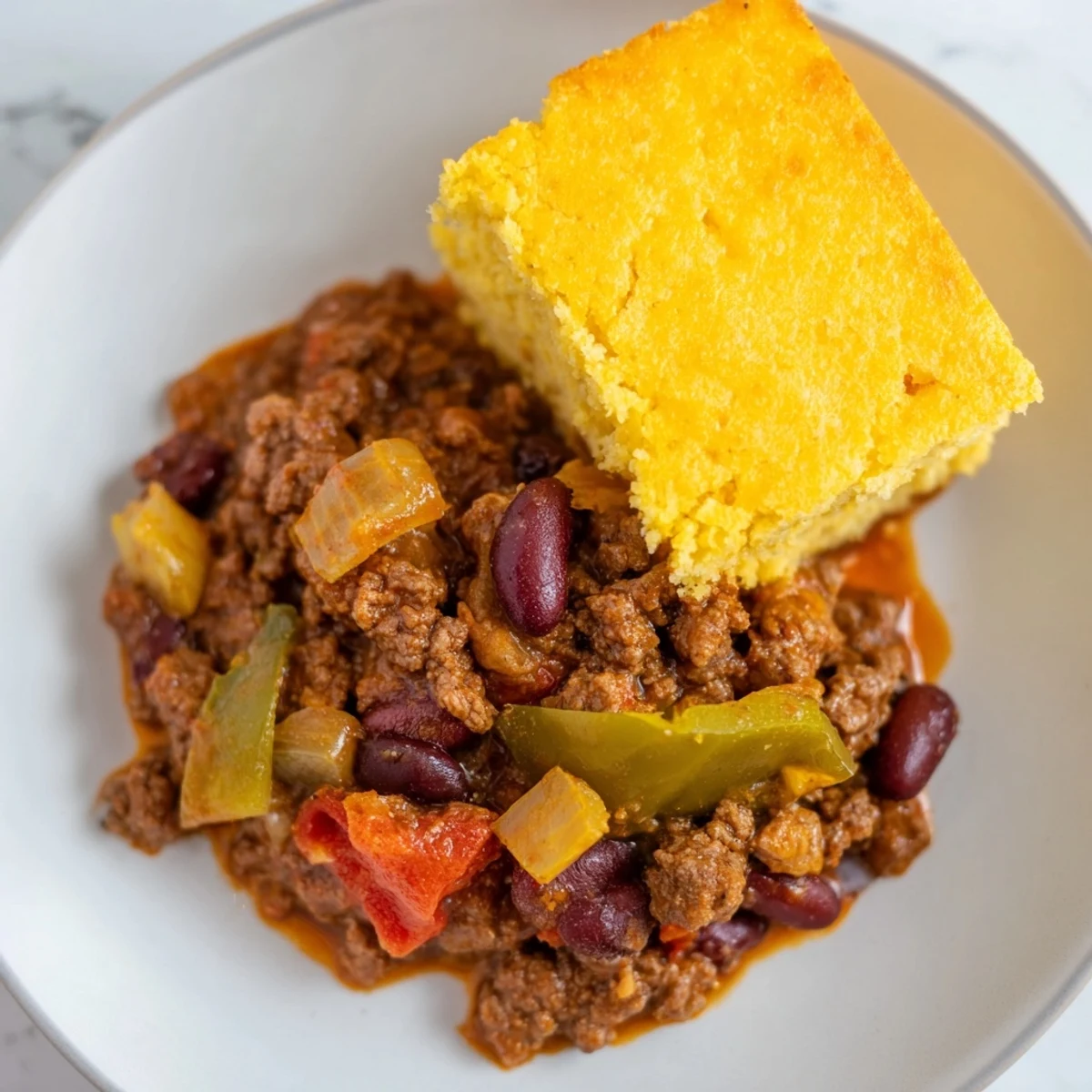 Game Day Beef Chili is served hot in a rustic bowl with a generous dollop of sour cream and shredded cheese.