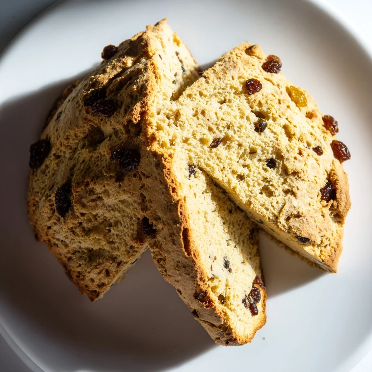Golden-baked Irish Soda Bread with Currants and Caraway Seeds, fresh from the oven with a rustic, cracked top, ready to slice.