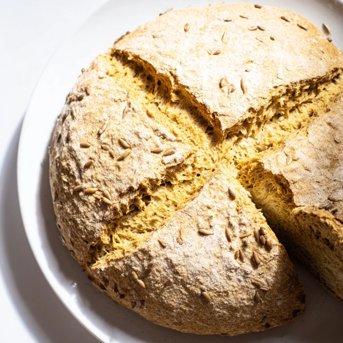 Freshly baked Irish Soda Bread with Caraway, studded with raisins, served warm with creamy butter and strawberry jam.