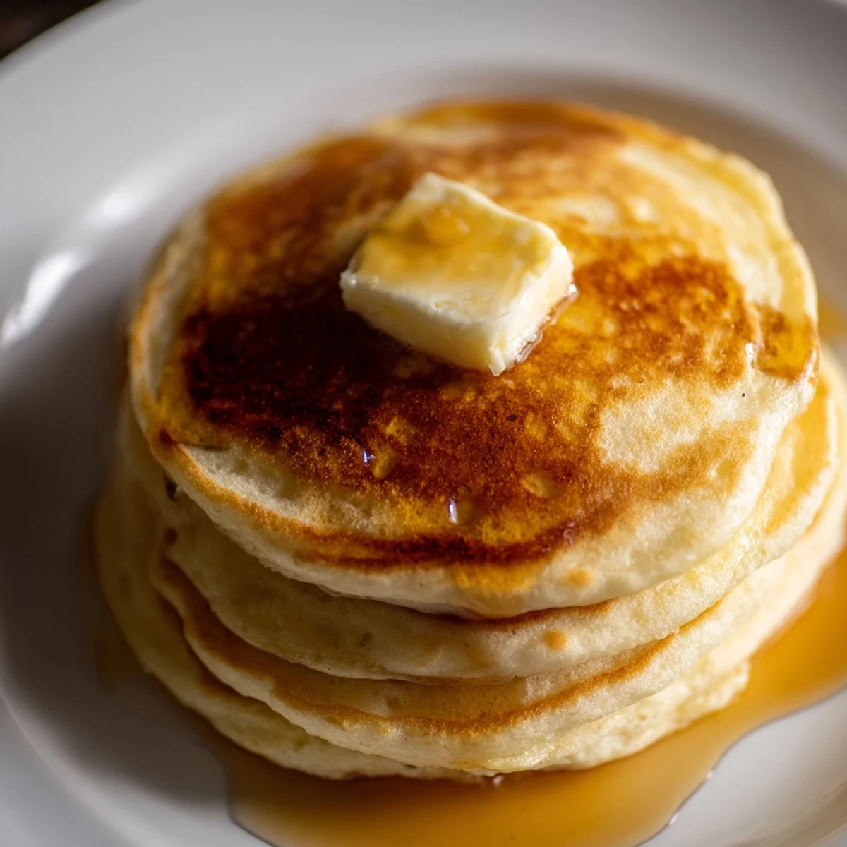 Sourdough Discard Pancakes served warm with butter and syrup, ready to be enjoyed for a delicious morning meal.