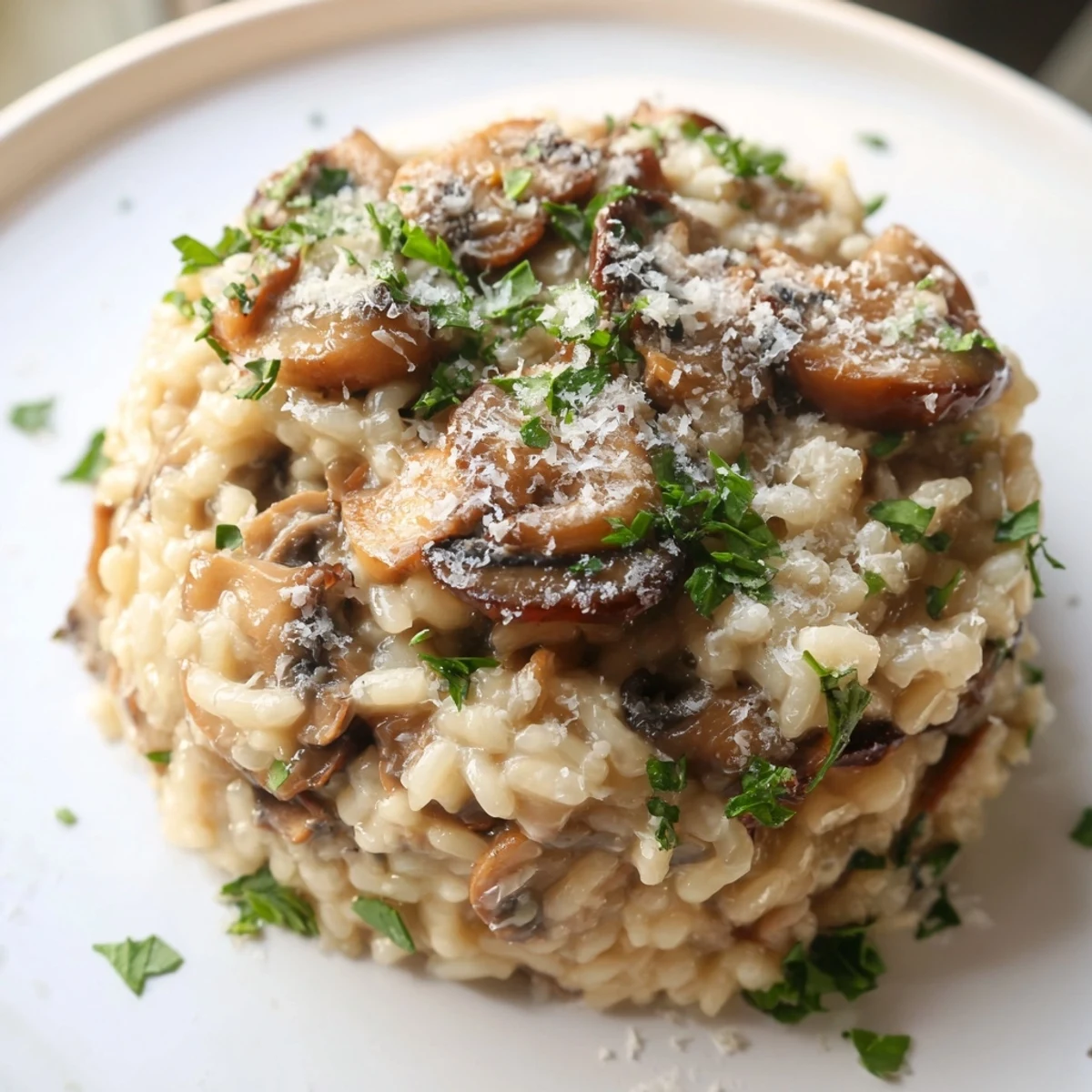 Serve Creamy Mushroom Risotto with a glass of white wine for an elegant vegetarian dinner.