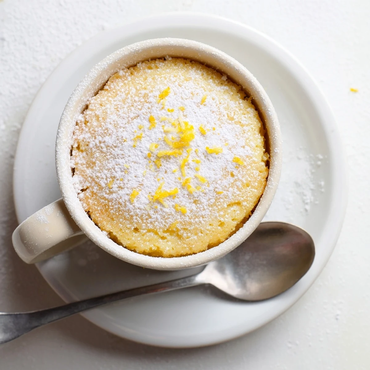 Enjoy this single-serving Lemon Cottage Cheese Mug Cake warm from the microwave, garnished with a dollop of yogurt.