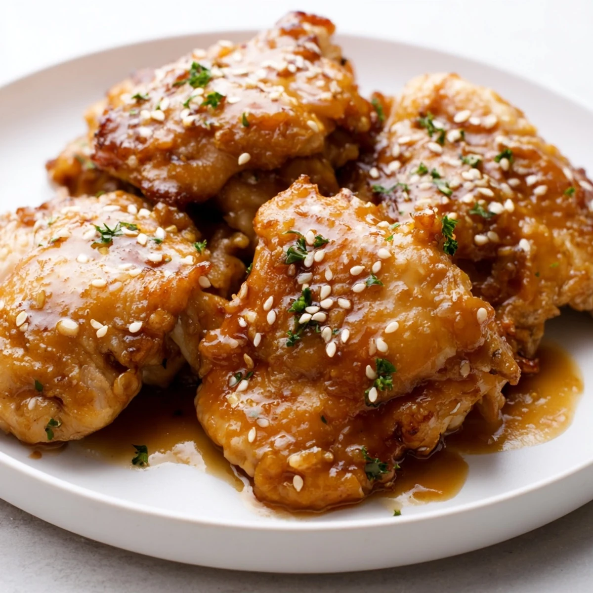 Close-up of Honey Butter Chicken in a skillet, revealing tender pieces coated in a rich, glossy butter sauce.