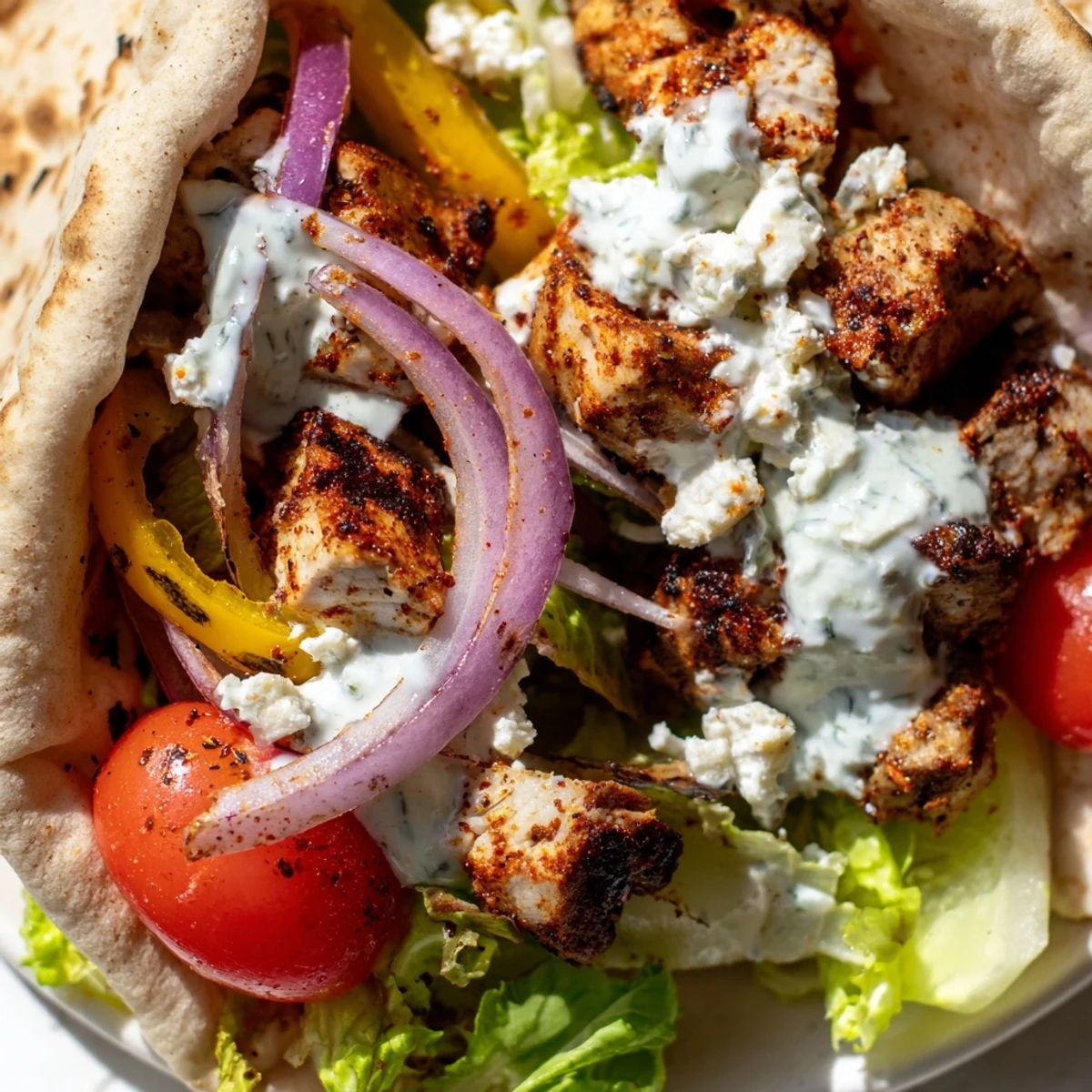 Family-friendly chicken pita sandwiches loaded with sheet pan roasted vegetables, crisp lettuce, and tangy homemade ranch dressing