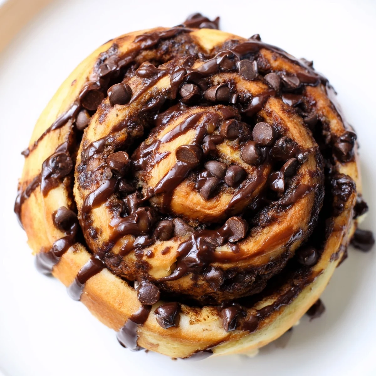 Soft double chocolate cinnamon rolls swirled with dark chocolate chips and topped with sweet icing