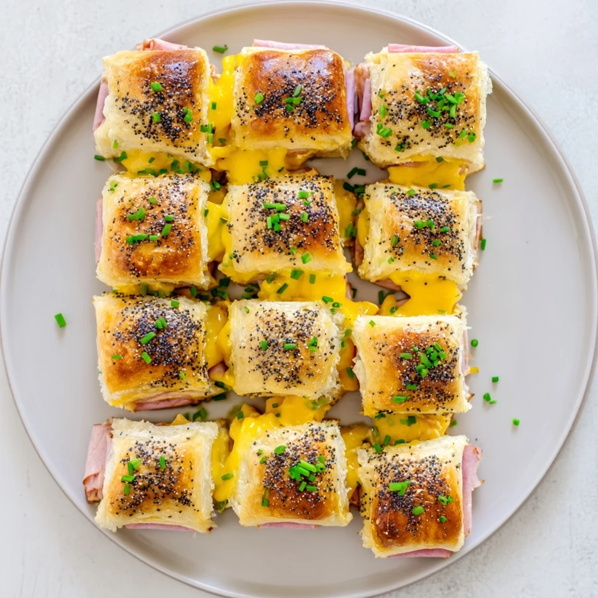 Golden grilled mini Hawaiian roll sliders filled with melted cheddar cheese and honey mustard