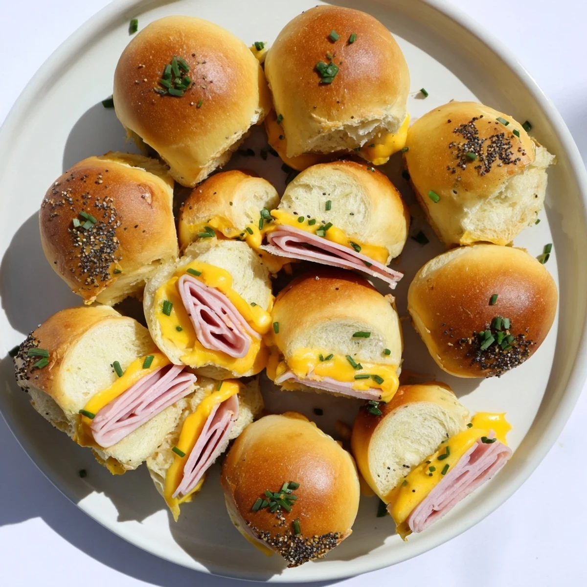 Sweet Hawaiian rolls stuffed with ham and melted cheese grilled until perfectly crispy