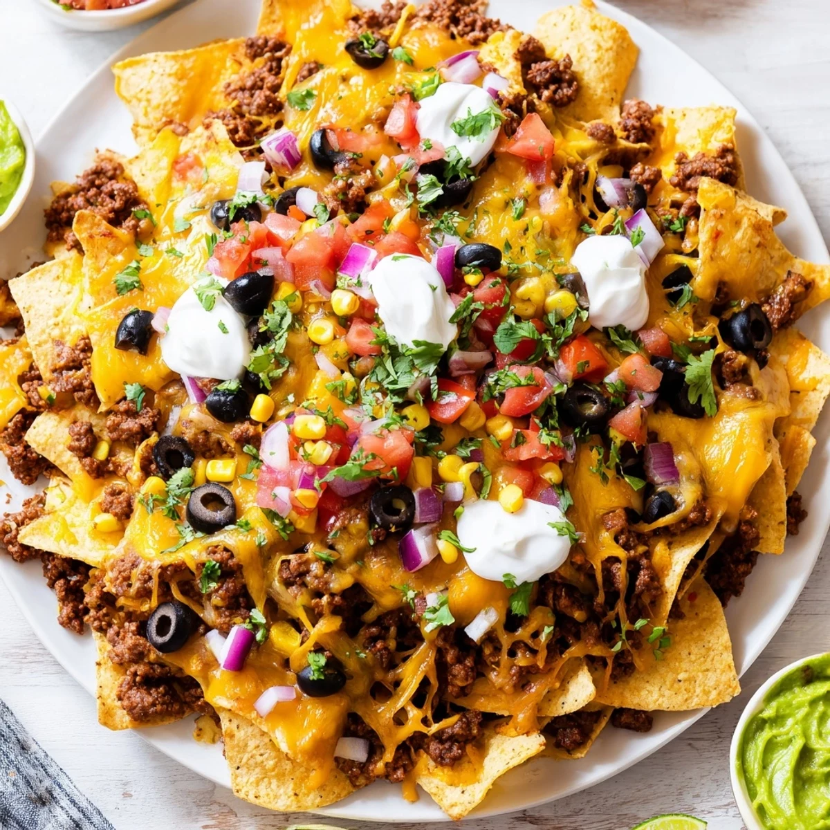 Golden Bundt pan nachos featuring layers of melted cheddar and Monterey Jack cheese with tortilla chips