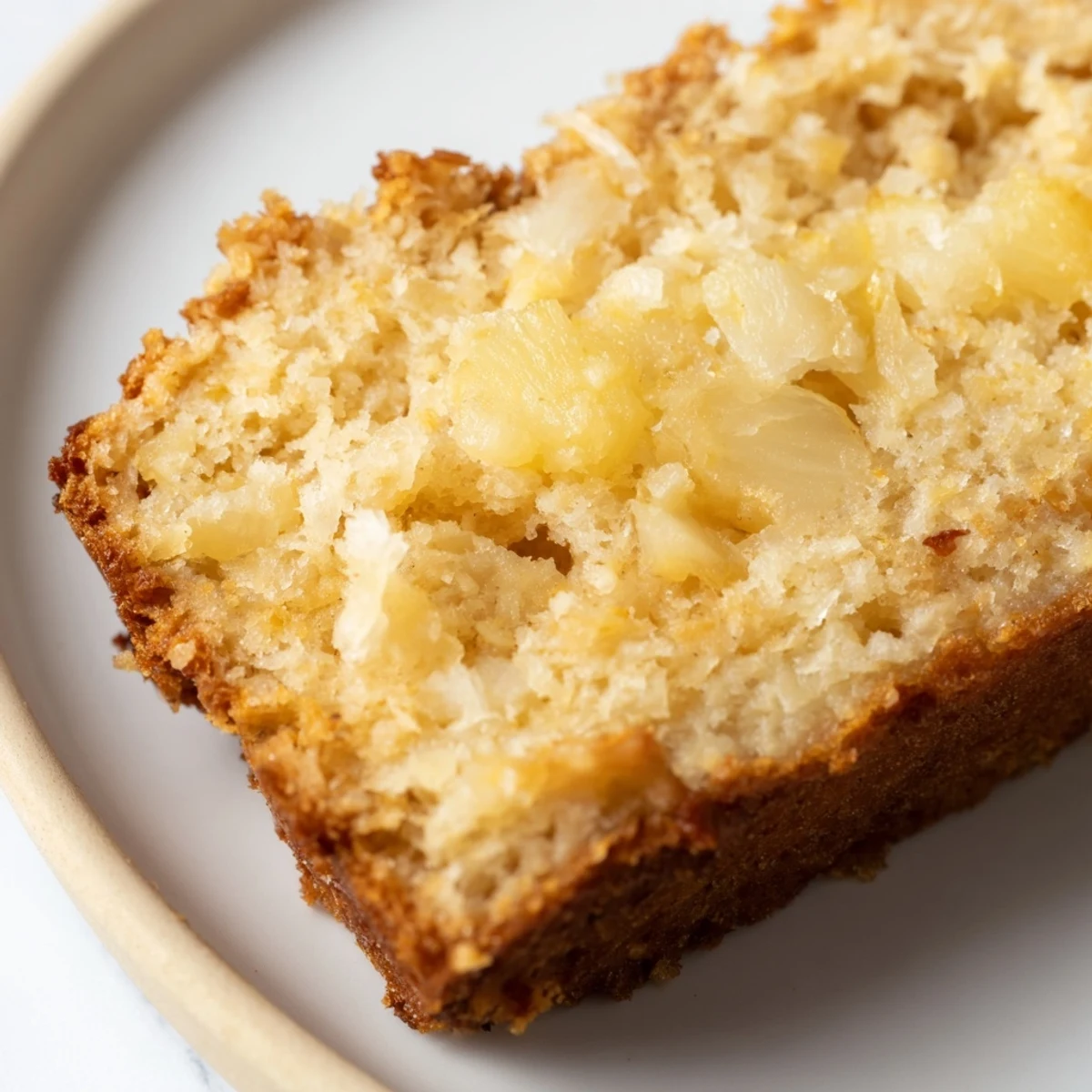 Moist tropical quick bread studded with sweet pineapple chunks and shredded coconut, perfect for breakfast