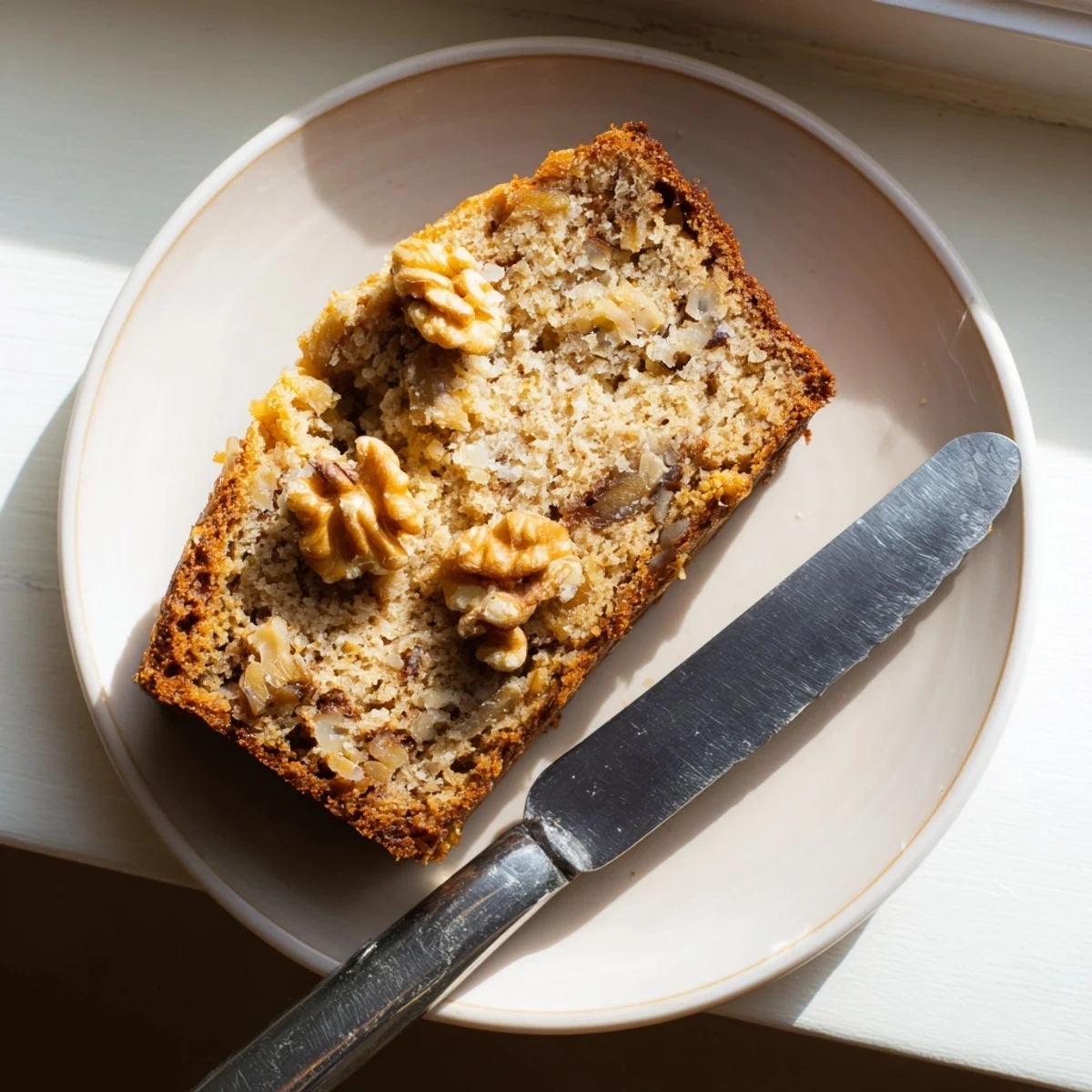Golden coconut pineapple banana bread loaf with a moist, tender crumb and tropical fruit flavors