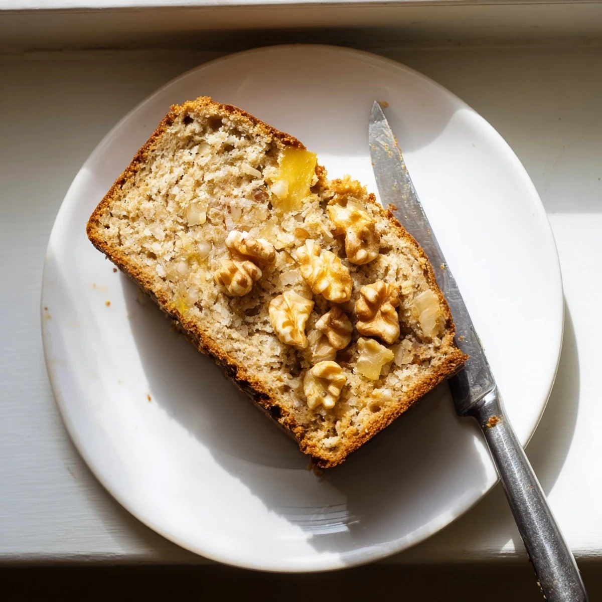 Freshly baked coconut pineapple banana bread cooling on a wire rack, ready for breakfast or snacking