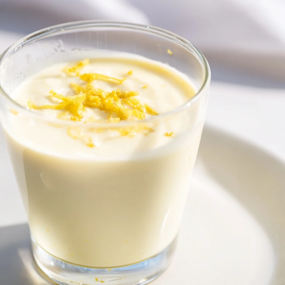Classic British lemon posset in individual ramekins with glossy custard-like texture