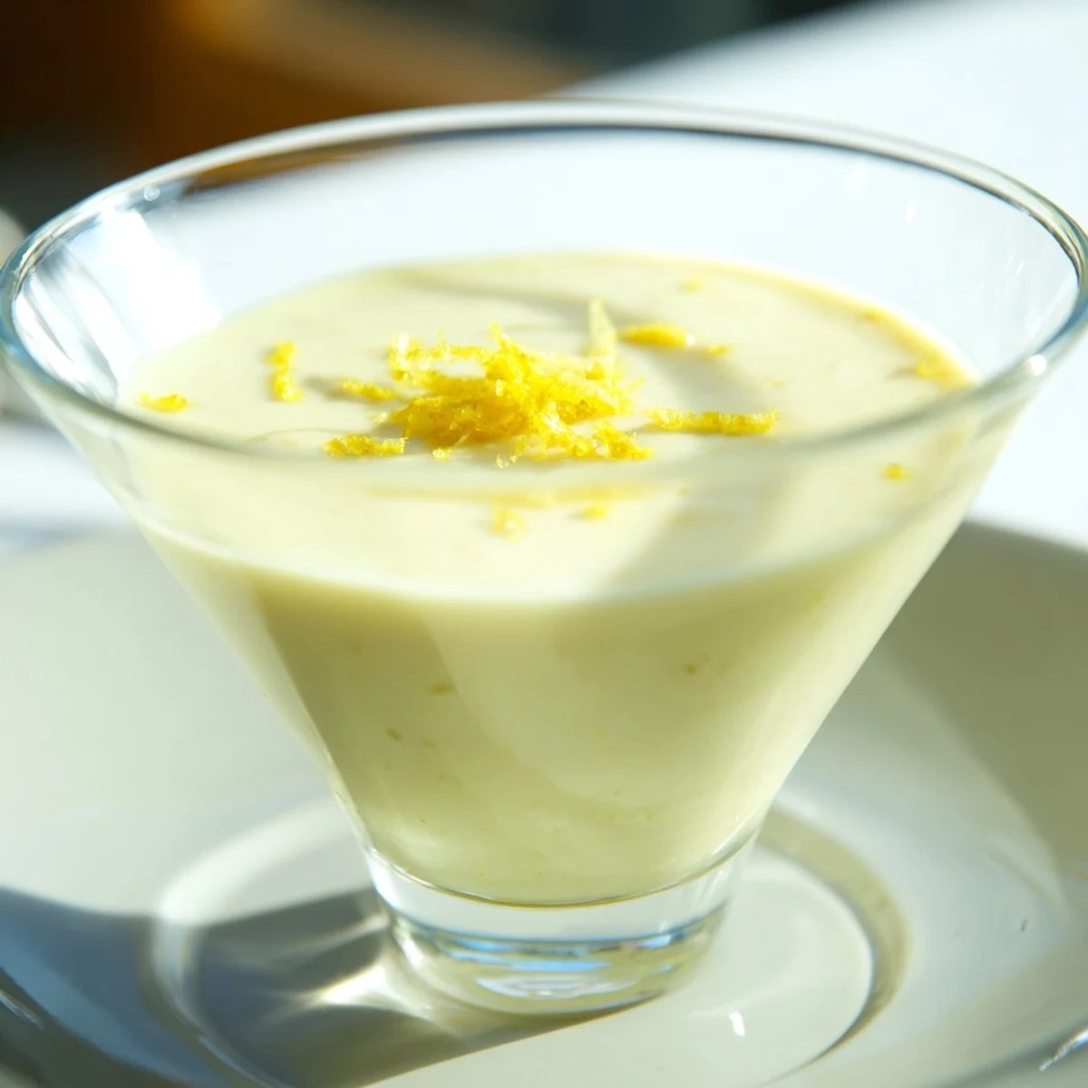 Creamy lemon posset dessert served chilled with fresh berries and shortbread cookie