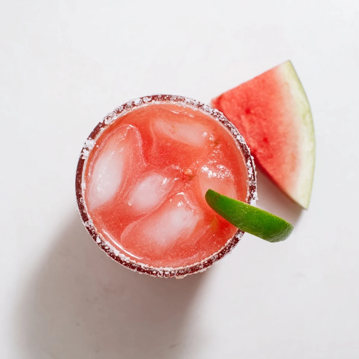 Refreshing watermelon margarita mocktail with salted rim and colorful fruit garnish in clear glass
