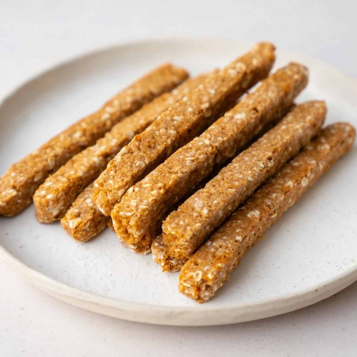 Oven-baked apple and carrot dog chew sticks with specks of grated vegetables