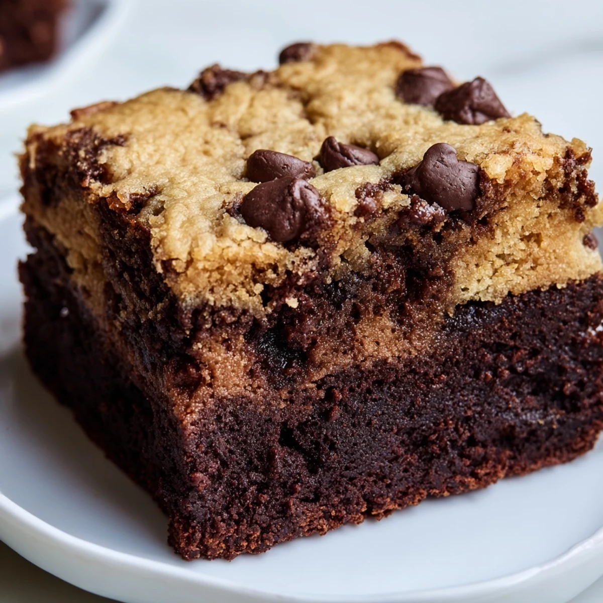 Golden brown vegan brookies stacked on a rustic wooden cutting board ready to serve
