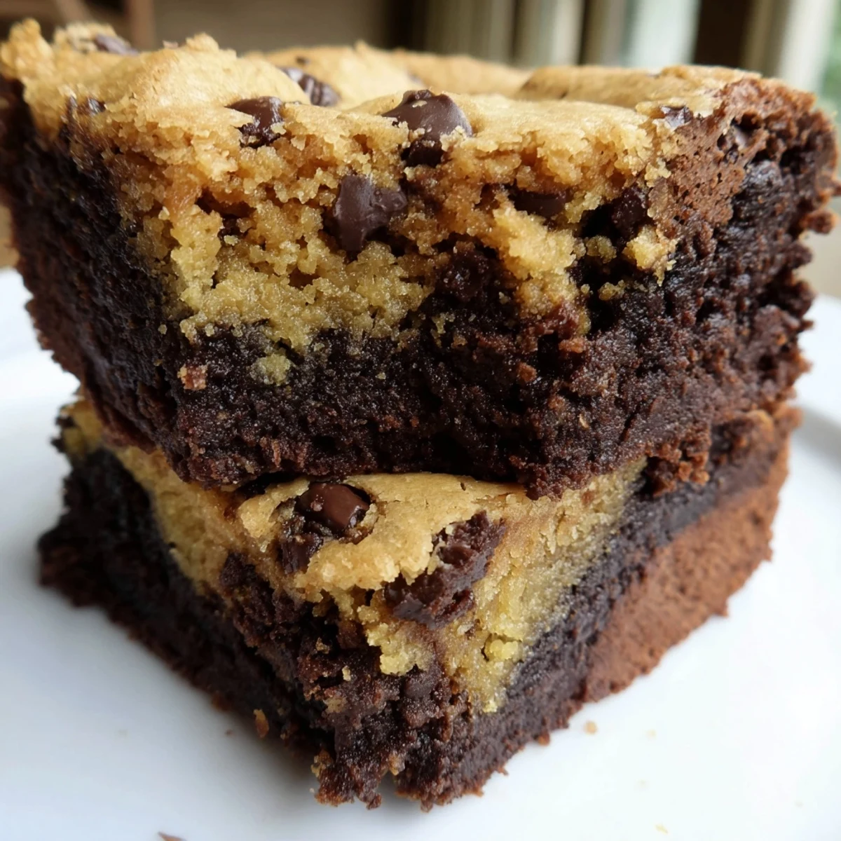 Fudgy chocolate layer beneath chewy cookie dough in these decadent vegan brookies