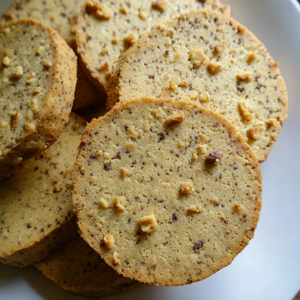 Golden espresso shortbread cookies with melty toffee chunks cooling on a parchment-lined baking sheet.