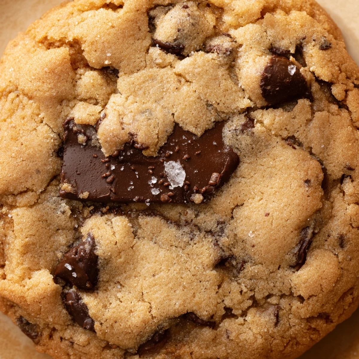 Soft nut free chocolate chip cookies with golden edges on a rustic wooden cutting board