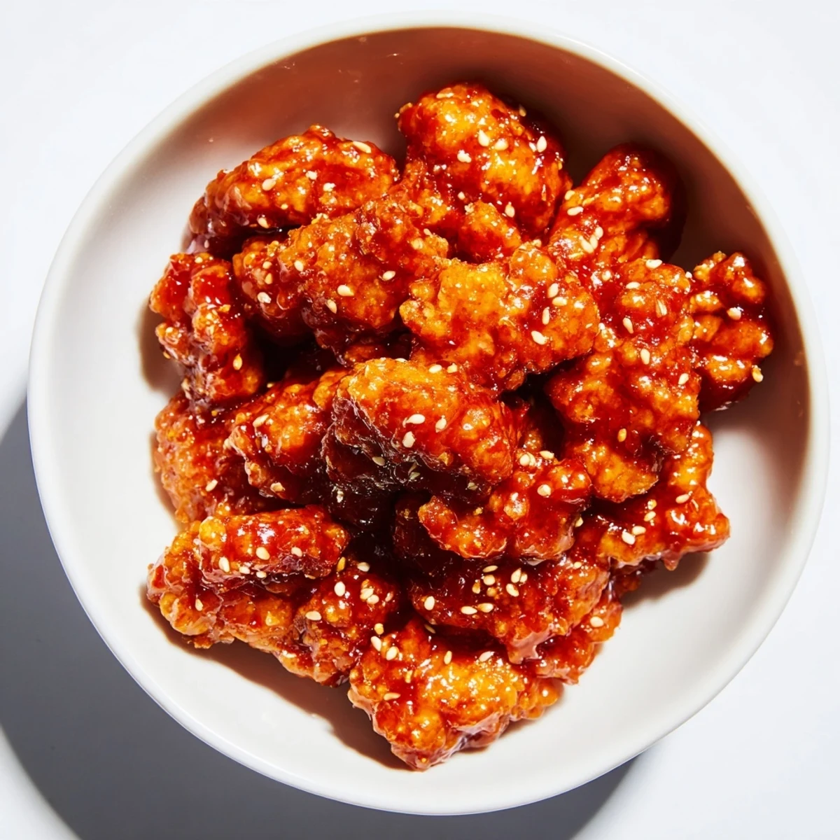 Firecracker ground chicken bowls with glazed meat fresh cucumbers and shredded carrots