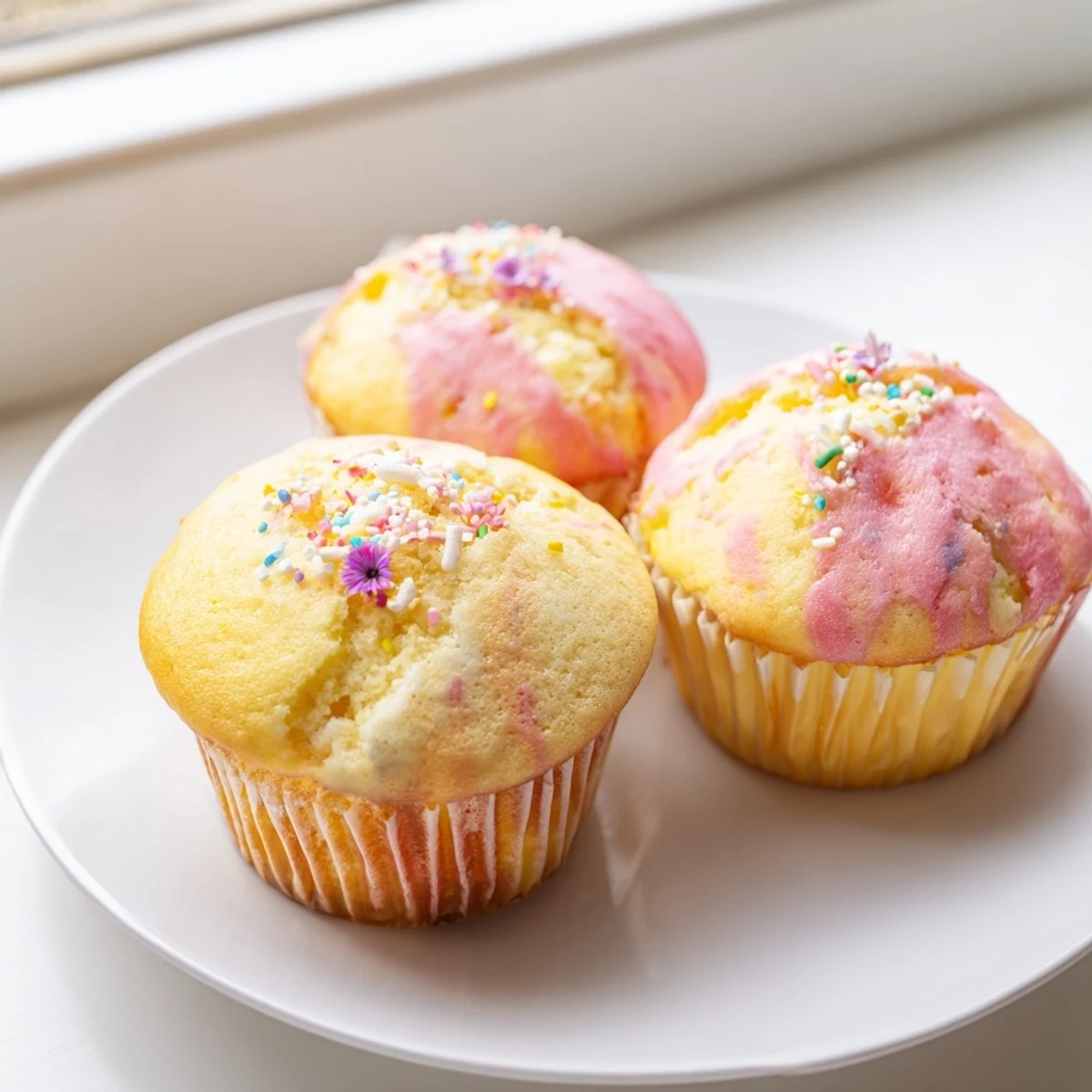 Fluffy steamed blooming cupcakes with cracked golden tops on a rustic plate