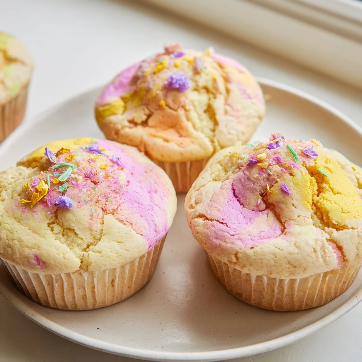 Soft steamed blooming cupcakes bursting open, dusted with colorful sprinkles and petals