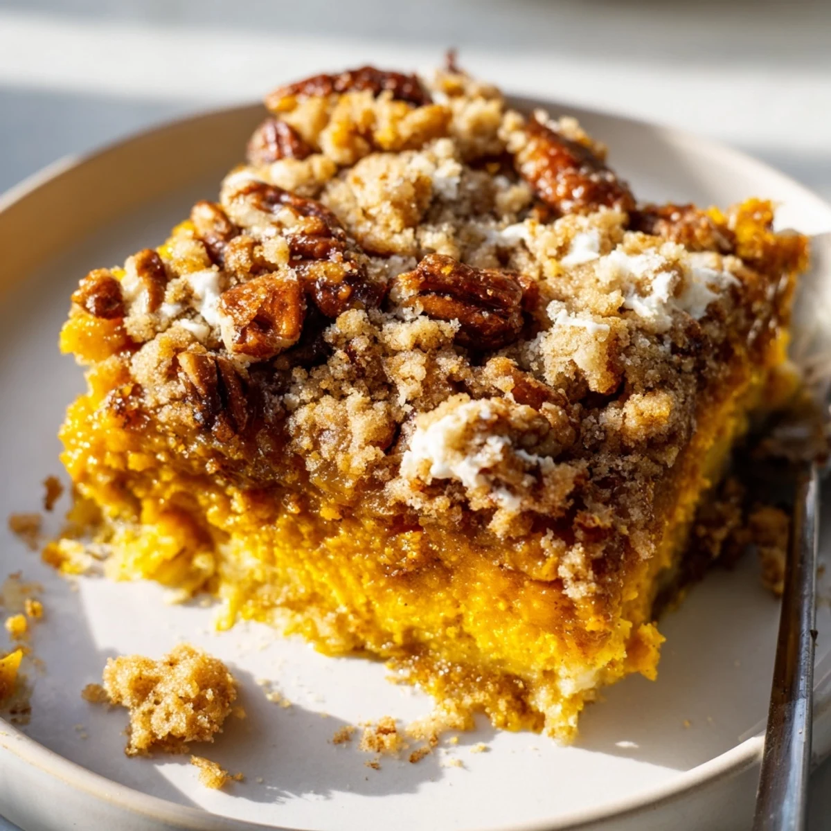 Bubbly pumpkin dump cake fresh from the oven with a caramelized golden crust