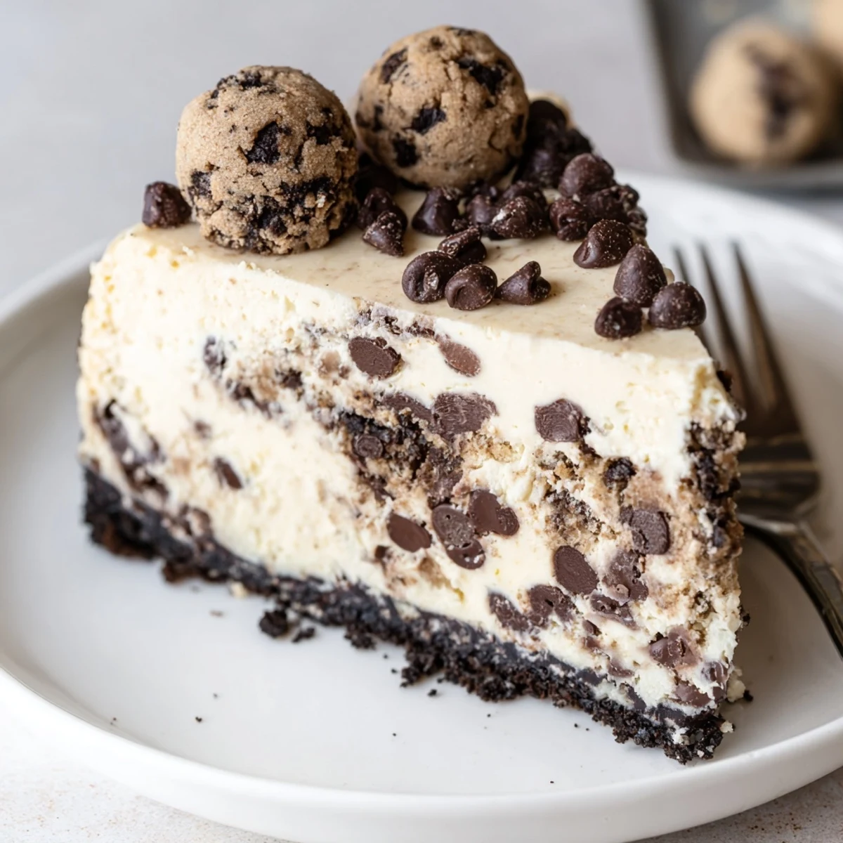 Fresh-baked Chocolate Chip Cookie Dough Cheesecake cooling in oven, edges set, aromatic.