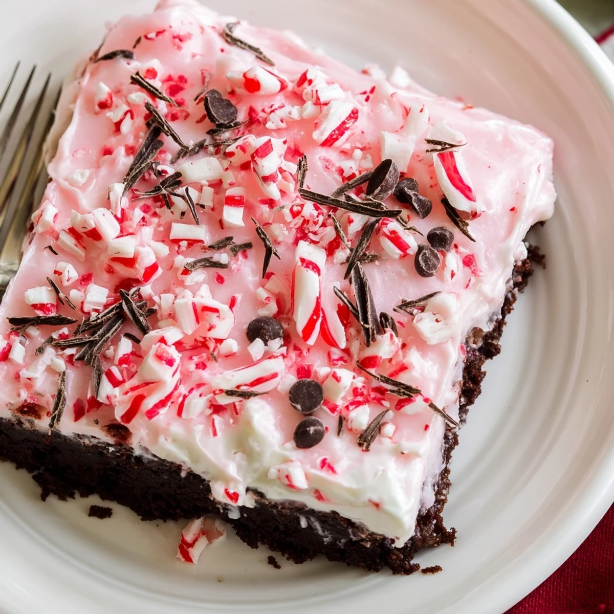 Peppermint Poke Cake showcasing soft chocolate cake with minty pudding filling