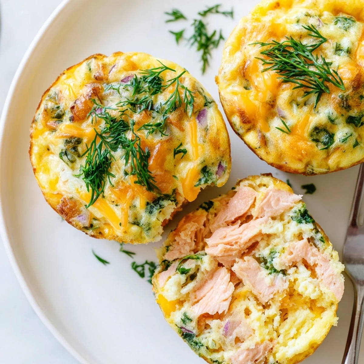 Warm Smoked Salmon Egg Muffins served with lemon wedge, herb-scented steam