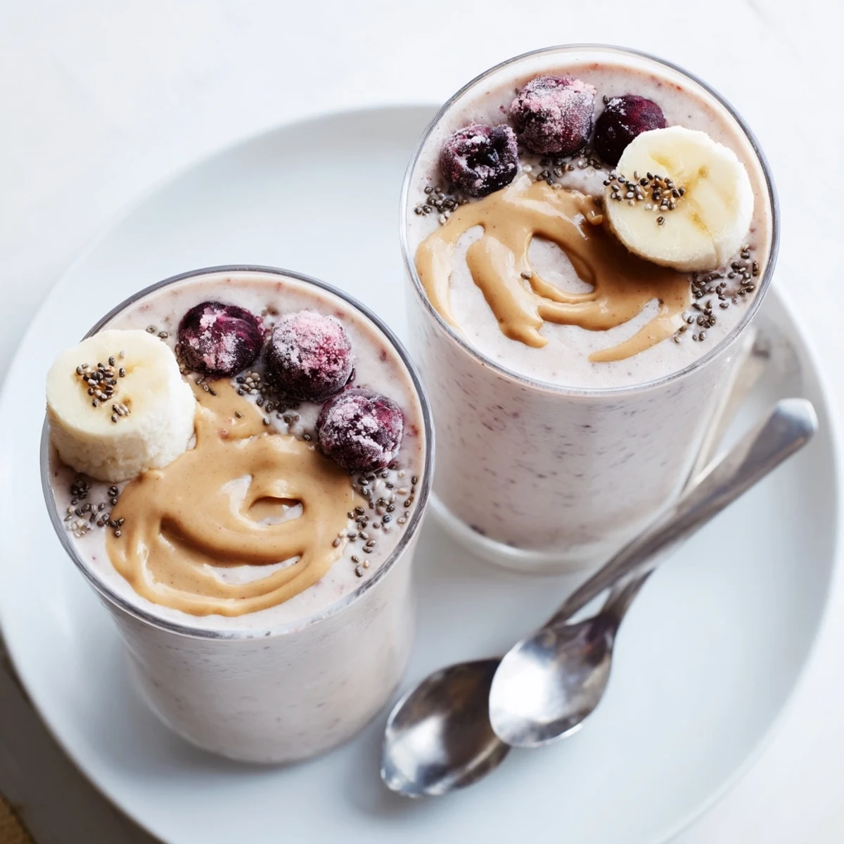 Rustic wooden table holds High Protein Smoothie, silk smooth texture, post-workout recovery sip.