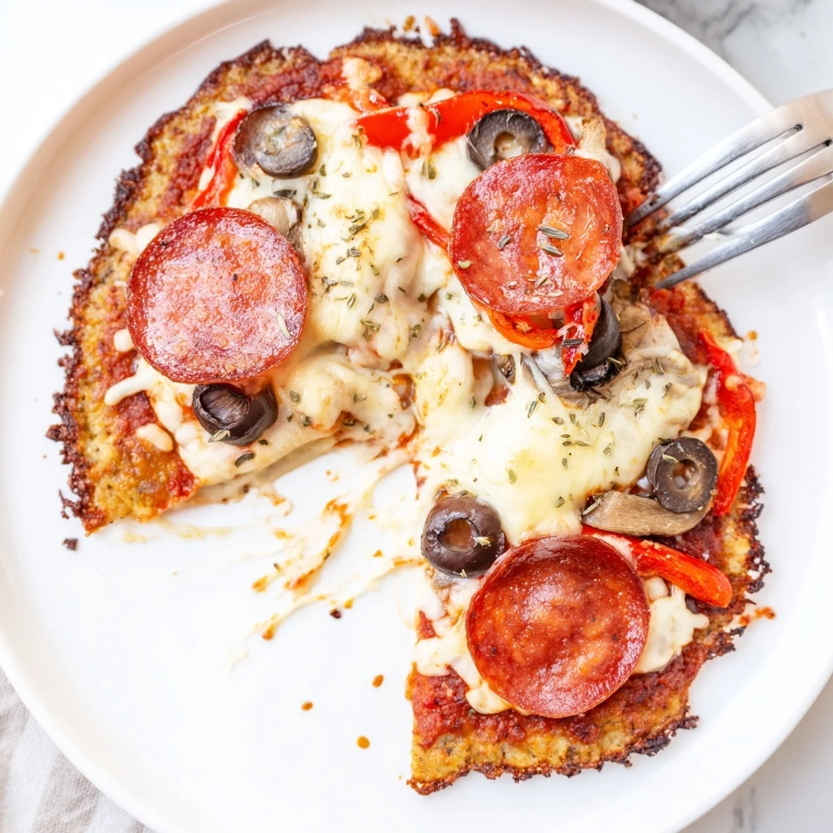 Sliced Keto Pizza With Crispy Low Carb Crust, served hot, sprinkled with oregano