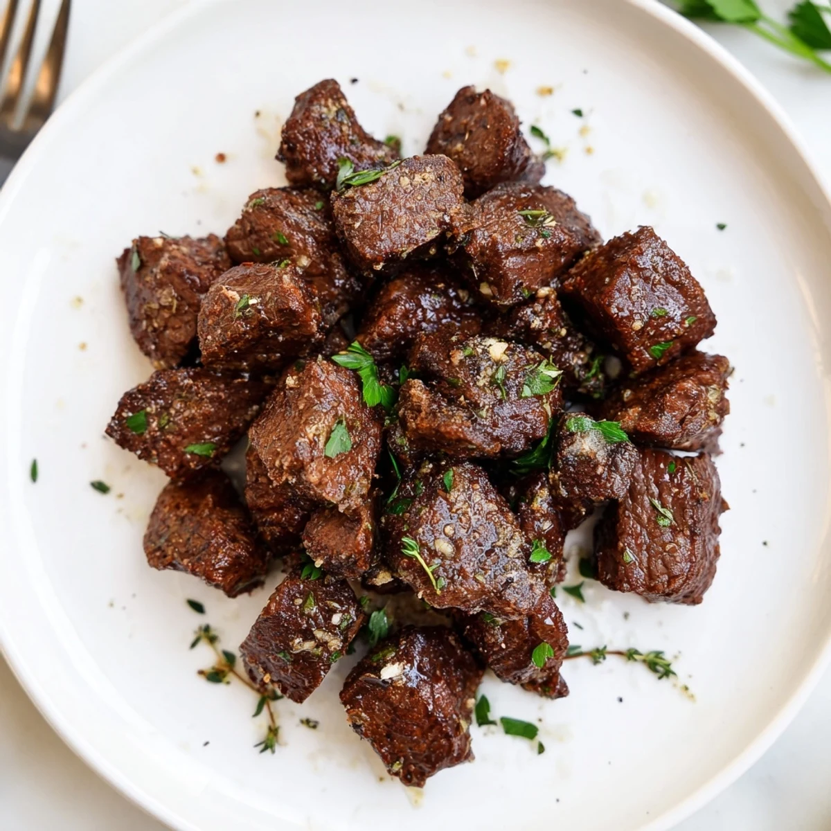 Garlic Butter Steak Bites sizzling in a cast-iron skillet, fragrant garlic butter.