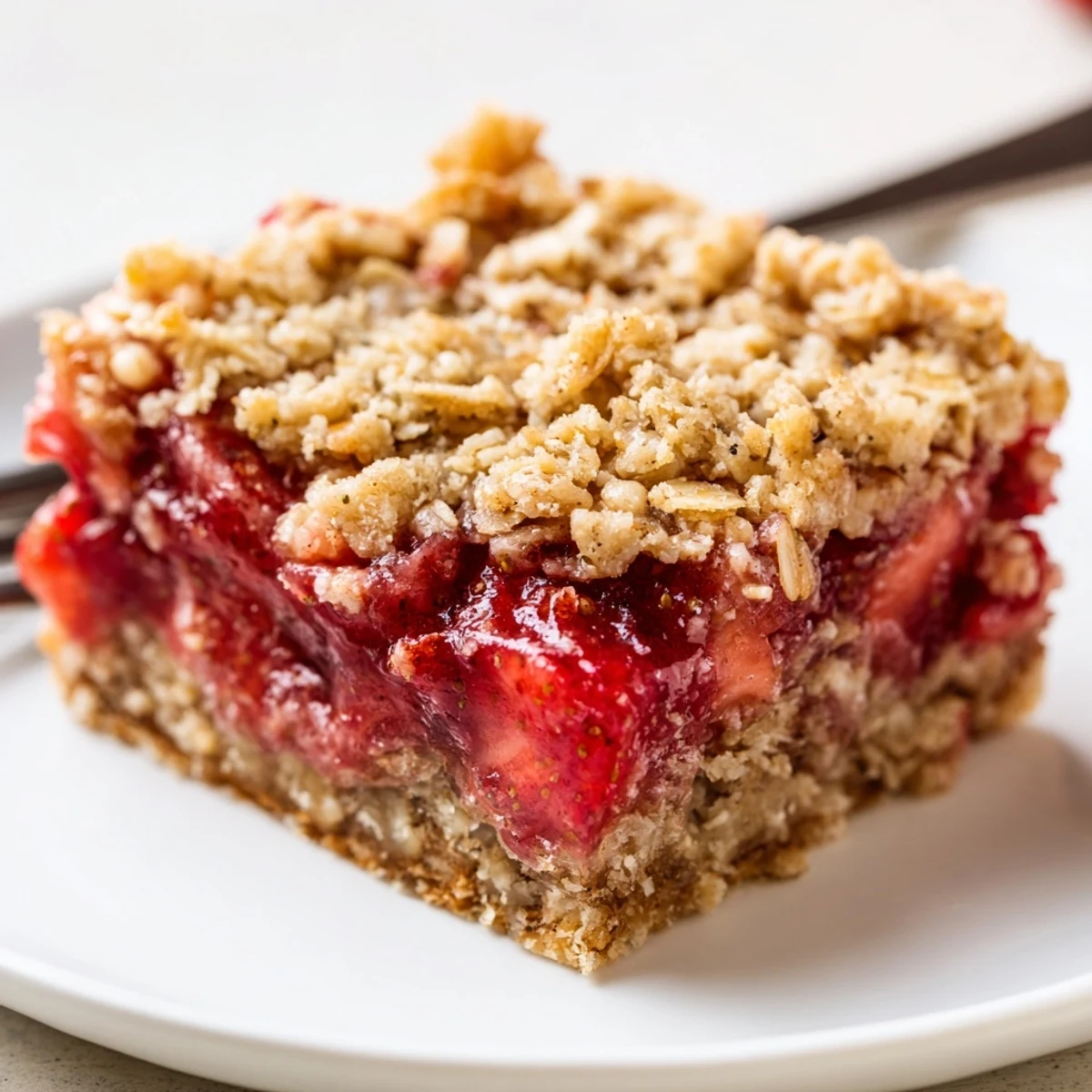 Warm Strawberry Oatmeal Crumble Bars Recipe cooling on pan, oats golden and bubbling