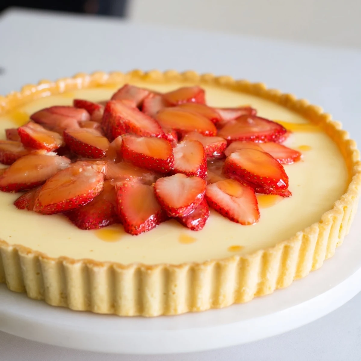 Tarte aux Fraises with glossy fresh strawberries over creamy vanilla pastry cream