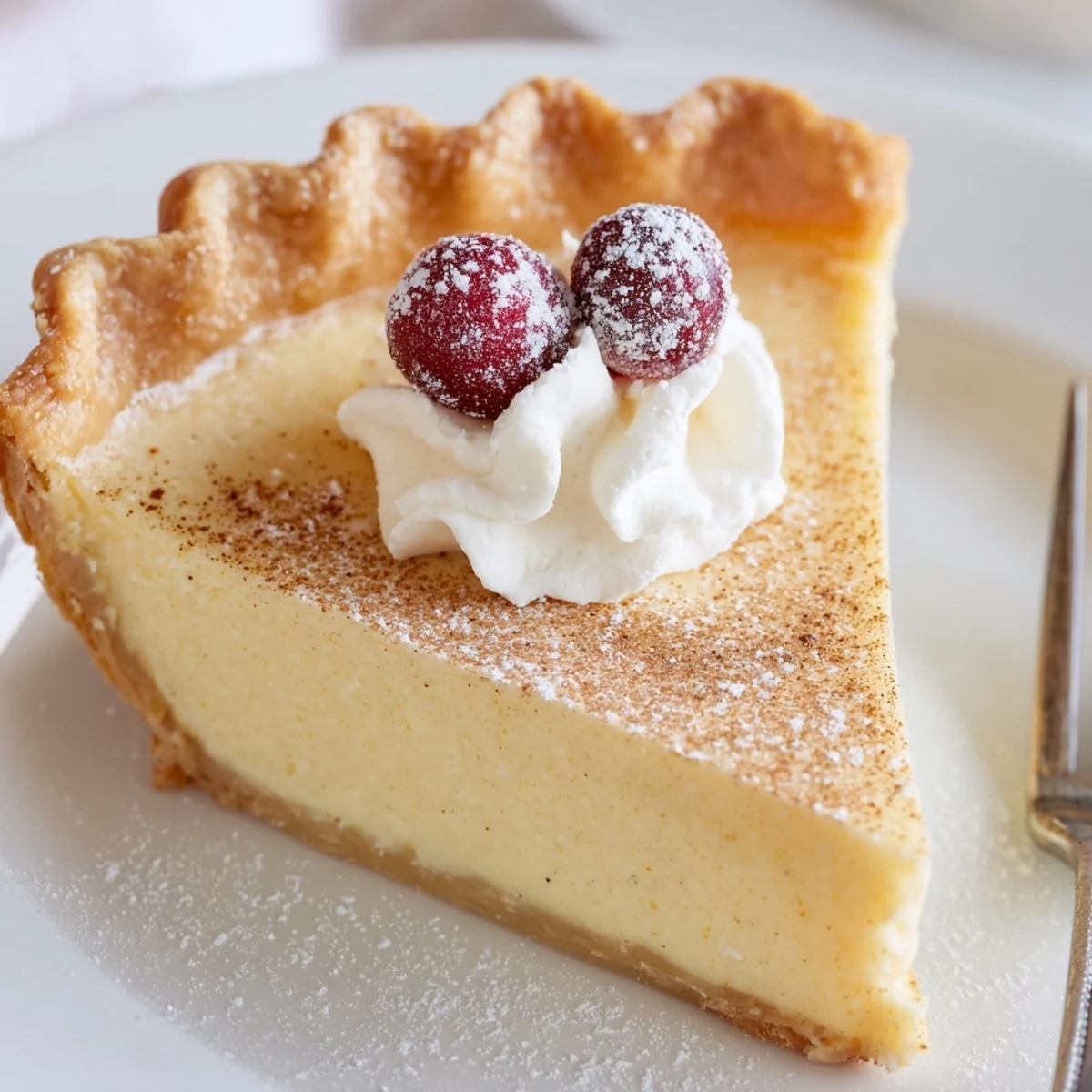 Christmas Eve Custard Pie With Cinnamon Vanilla cooling on wire rack, golden crust  