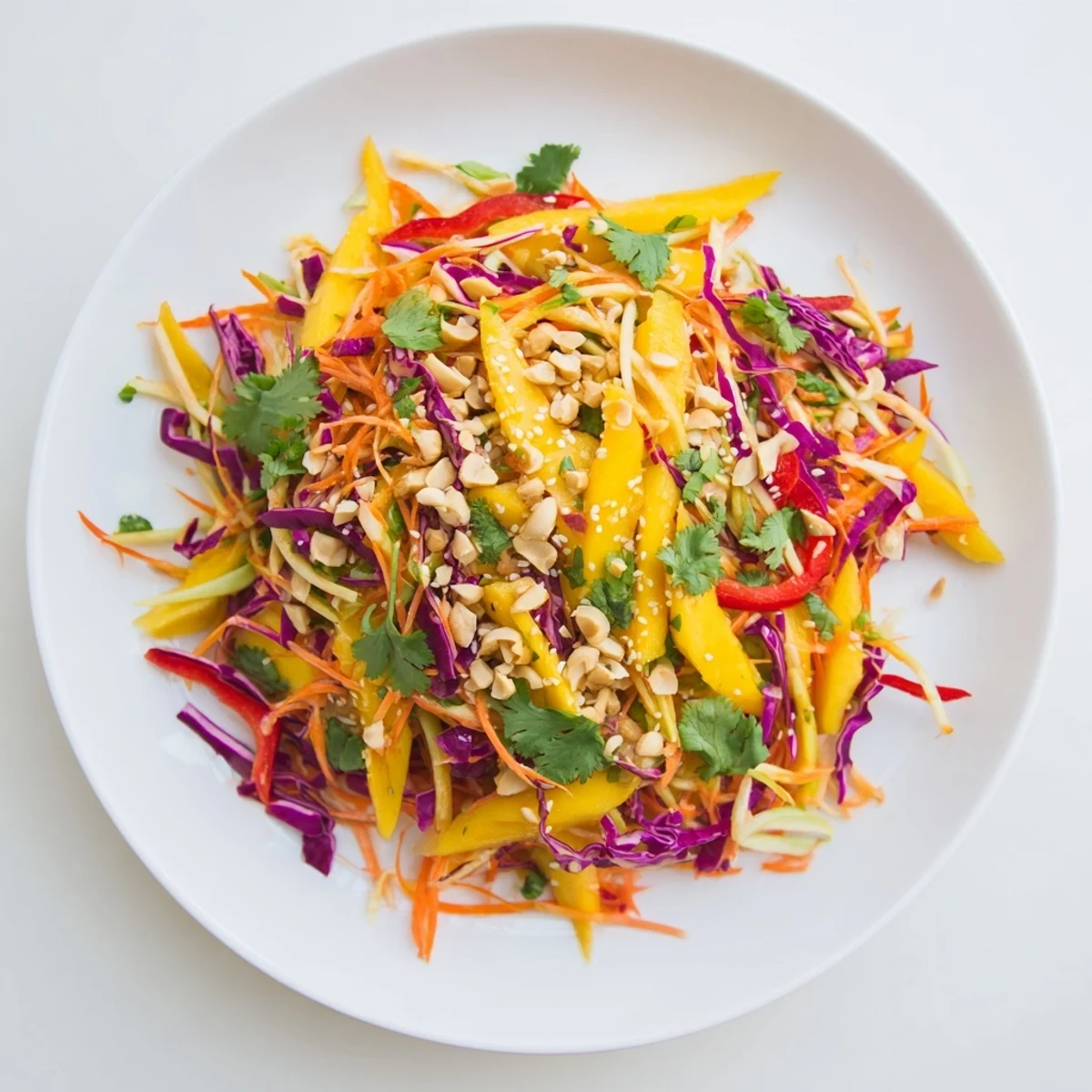 Vibrant summer slaw bowl featuring sweet mango crisp vegetables and tangy lime vinaigrette