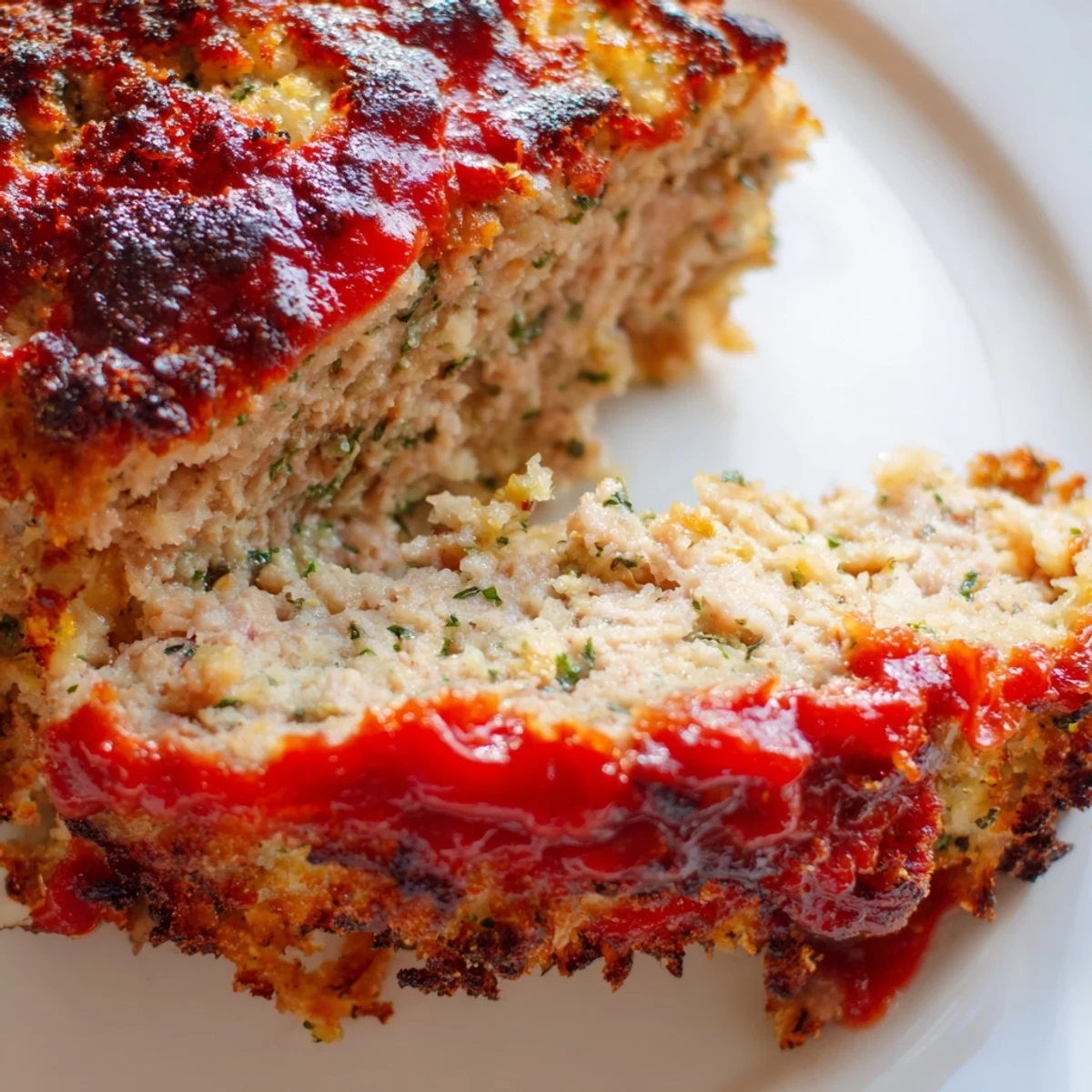 Baked Parmesan crusted turkey meatloaf with crispy golden topping ready to serve