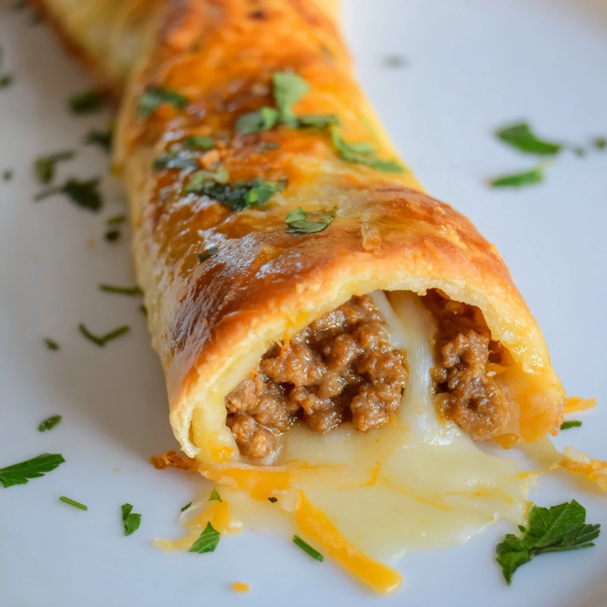 Baked cheesy taco sticks recipe featuring gooey mozzarella cheddar and spiced ground beef filling