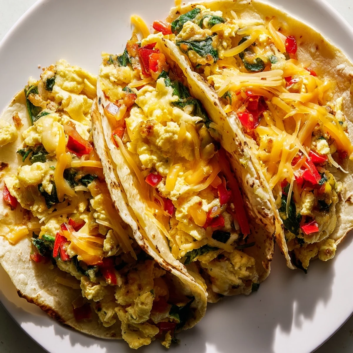 Crispy oven-baked breakfast tacos topped with fresh avocado, salsa, and cilantro garnish