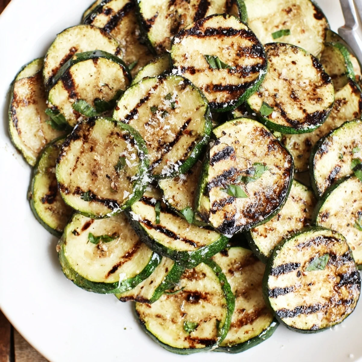 Crispy Grilled Zucchini With Parmesan And Fresh Herbs, charred rounds with melted cheese