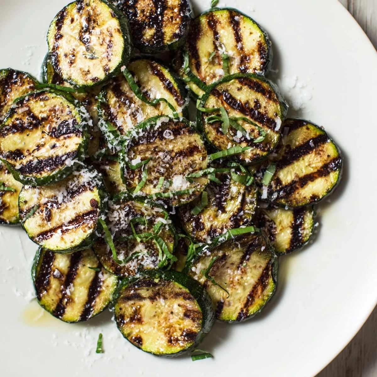Smoky, tender Crispy Grilled Zucchini With Parmesan And Fresh Herbs served warm